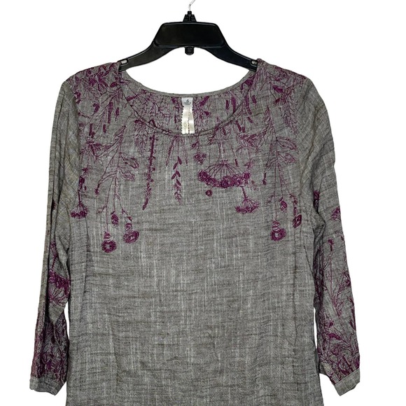 Uncle Frank Dress Size Small Gray Purple Floral Embroidery‎ Pockets Linen Blend - Picture 2 of 7